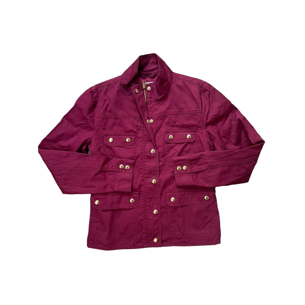 J.Crew Women's Utility Military Cargo Jacket Burgundy M NWT Gold Hardware $128